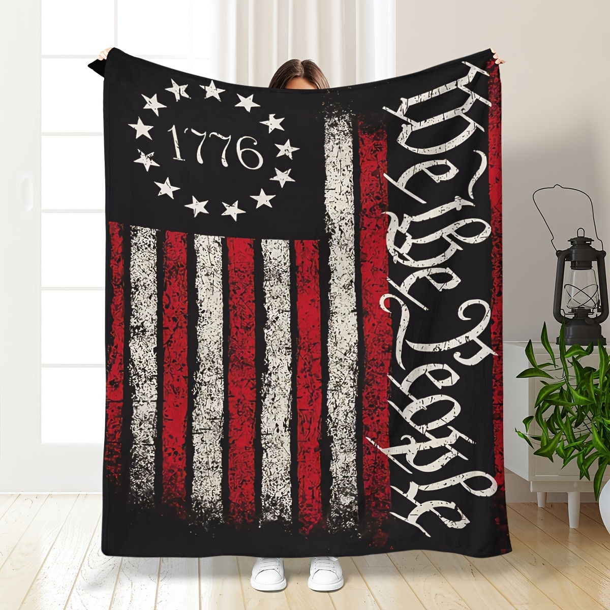 Throw Blanket Chunky Knit - Vintage 1776 We The People Print