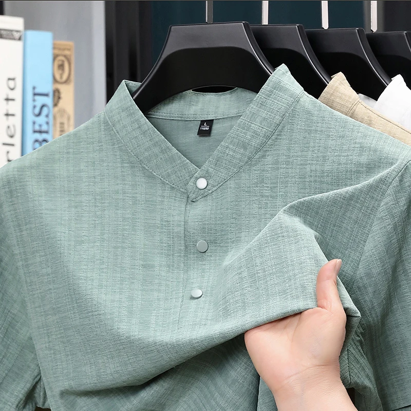Home Textiles & Decorations - Summer Stand Collar Half Button Mens