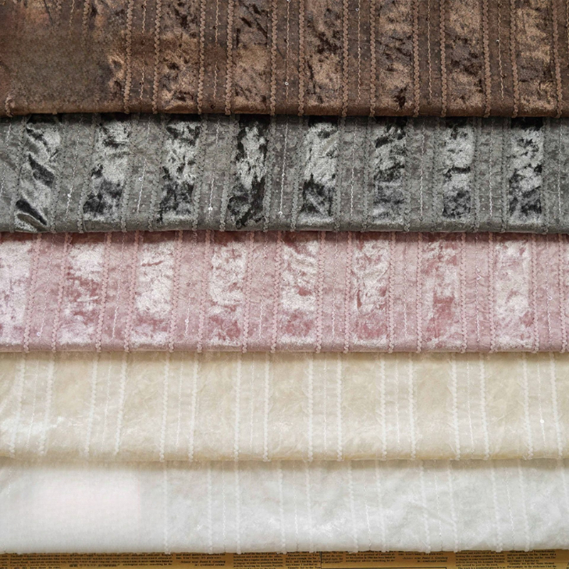 Home Textiles Luxury Curtains - Velvet Lace Stripe Fabric Embroidery Curtain