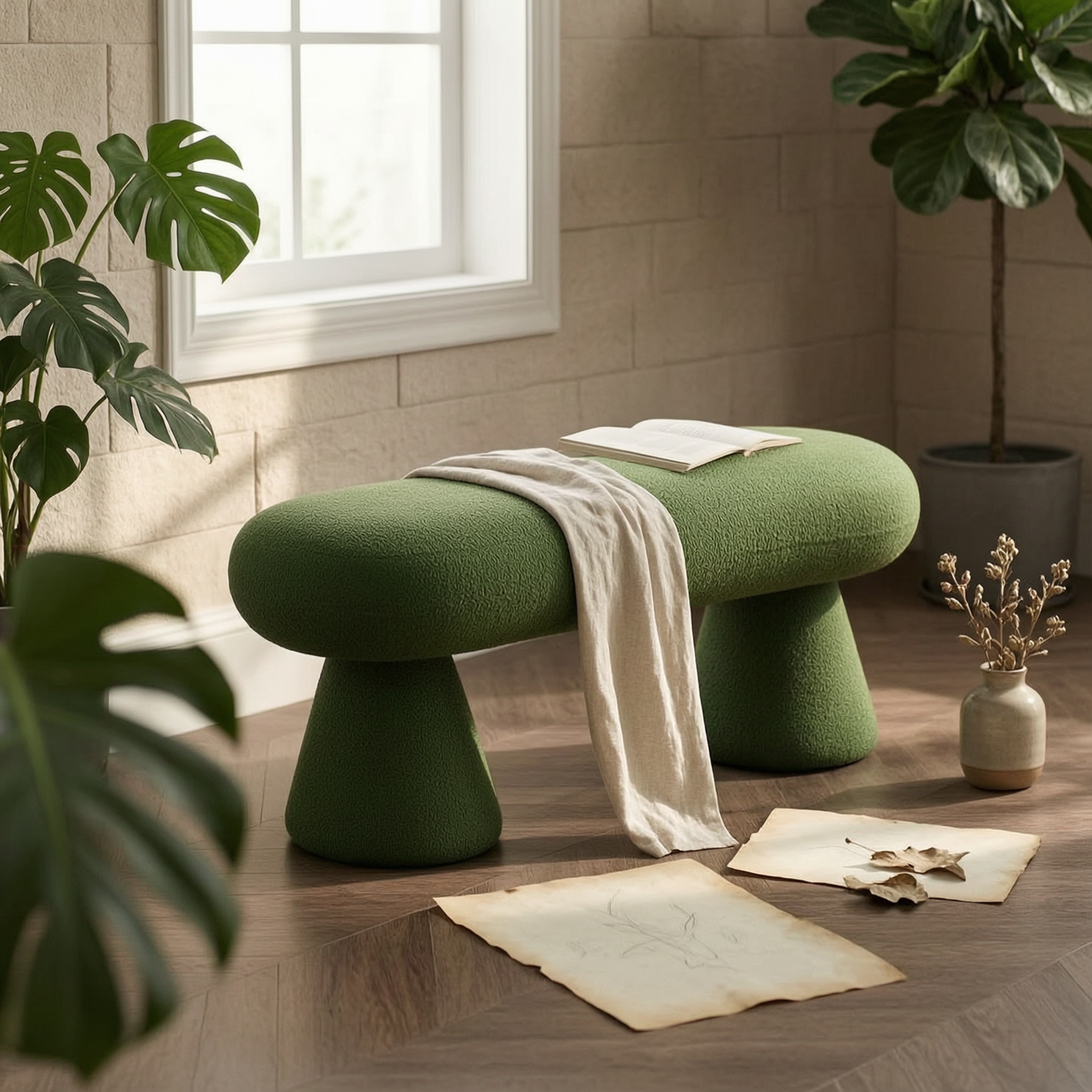 Home Textiles & Decorations - Boucle Textile Footrest Soft Texture Capsule-Shaped