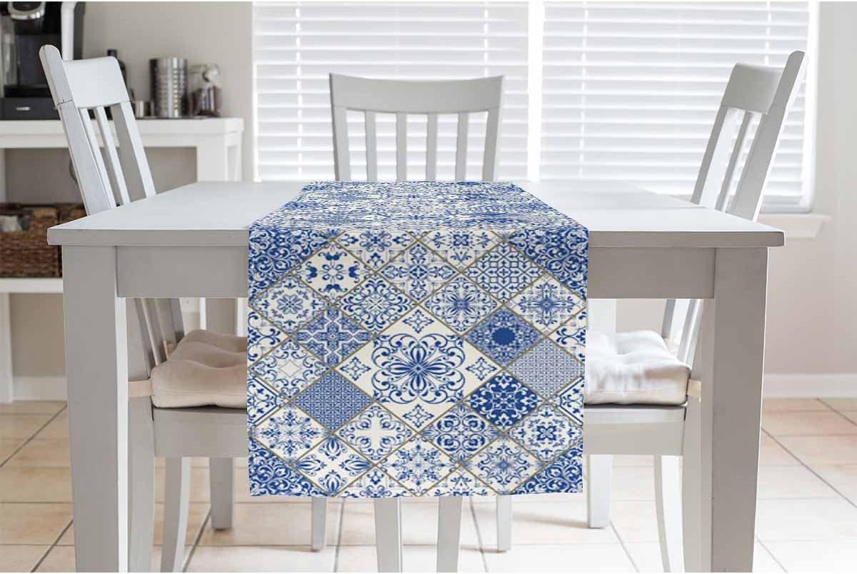 Blue White Patchwork Tile Line - Linum Home Textiles review and price