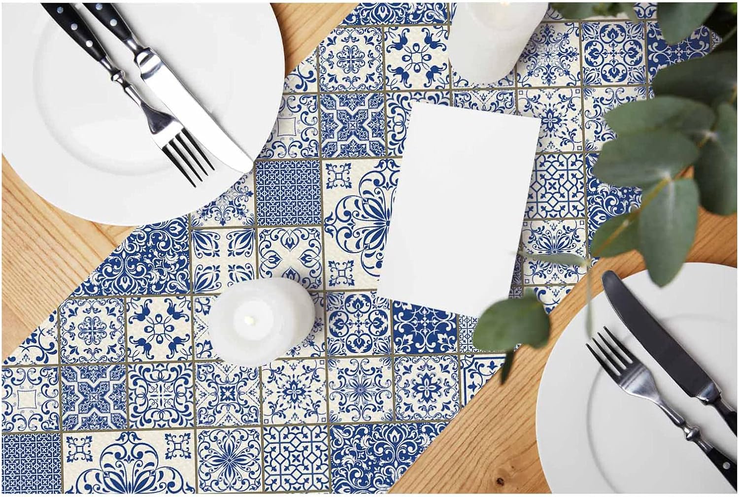 Blue White Patchwork Tile Line - Linum Home Textiles review and price