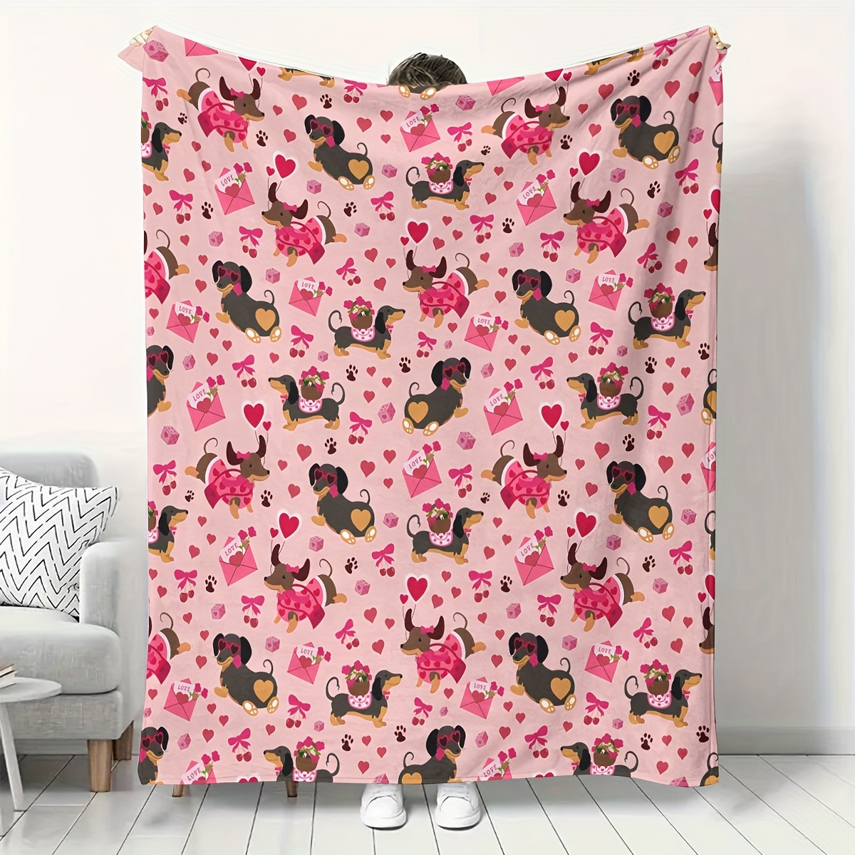 Dachshund & Hearts Pattern Chu - Throw Blanket Chunky Knit review and price