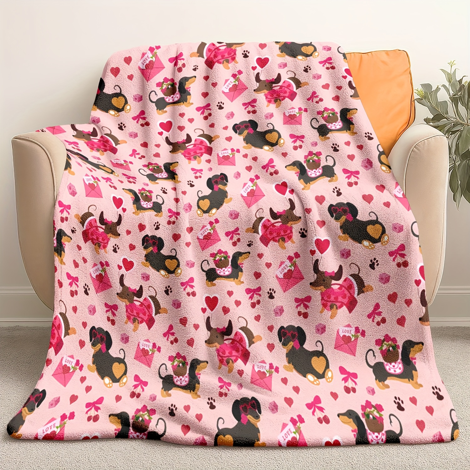 Dachshund & Hearts Pattern Chu - Throw Blanket Chunky Knit review and price
