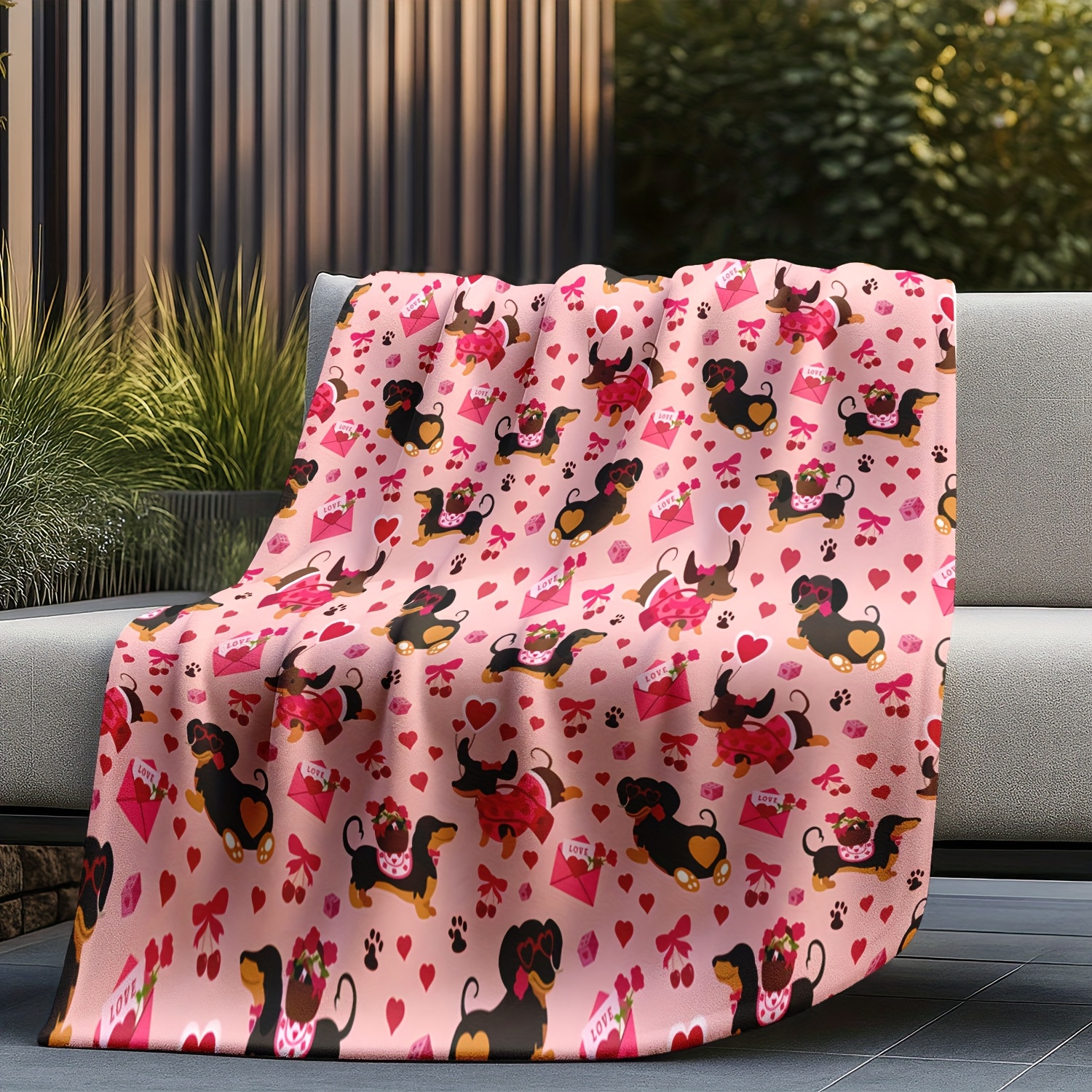 Dachshund & Hearts Pattern Chu - Throw Blanket Chunky Knit review and price