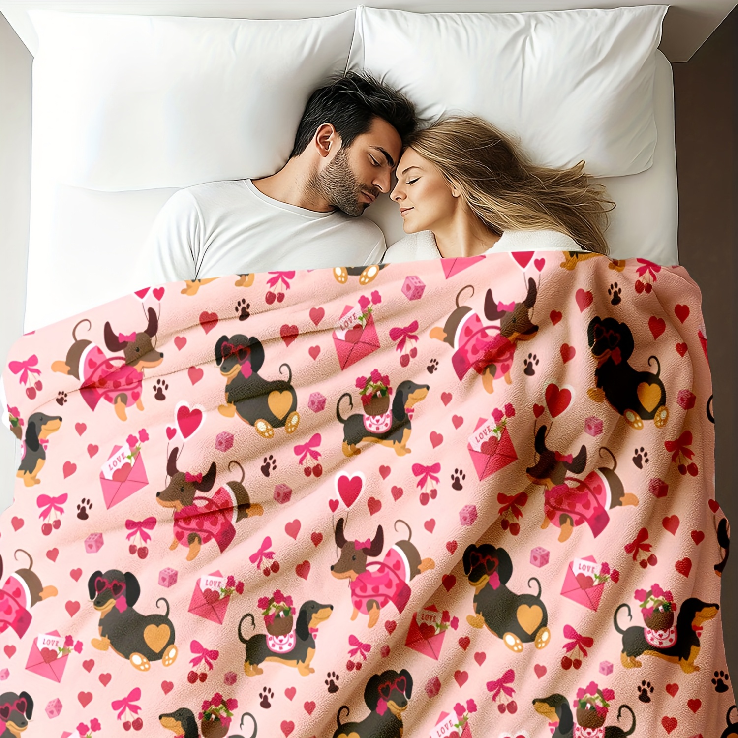 Dachshund & Hearts Pattern Chu - Throw Blanket Chunky Knit review and price