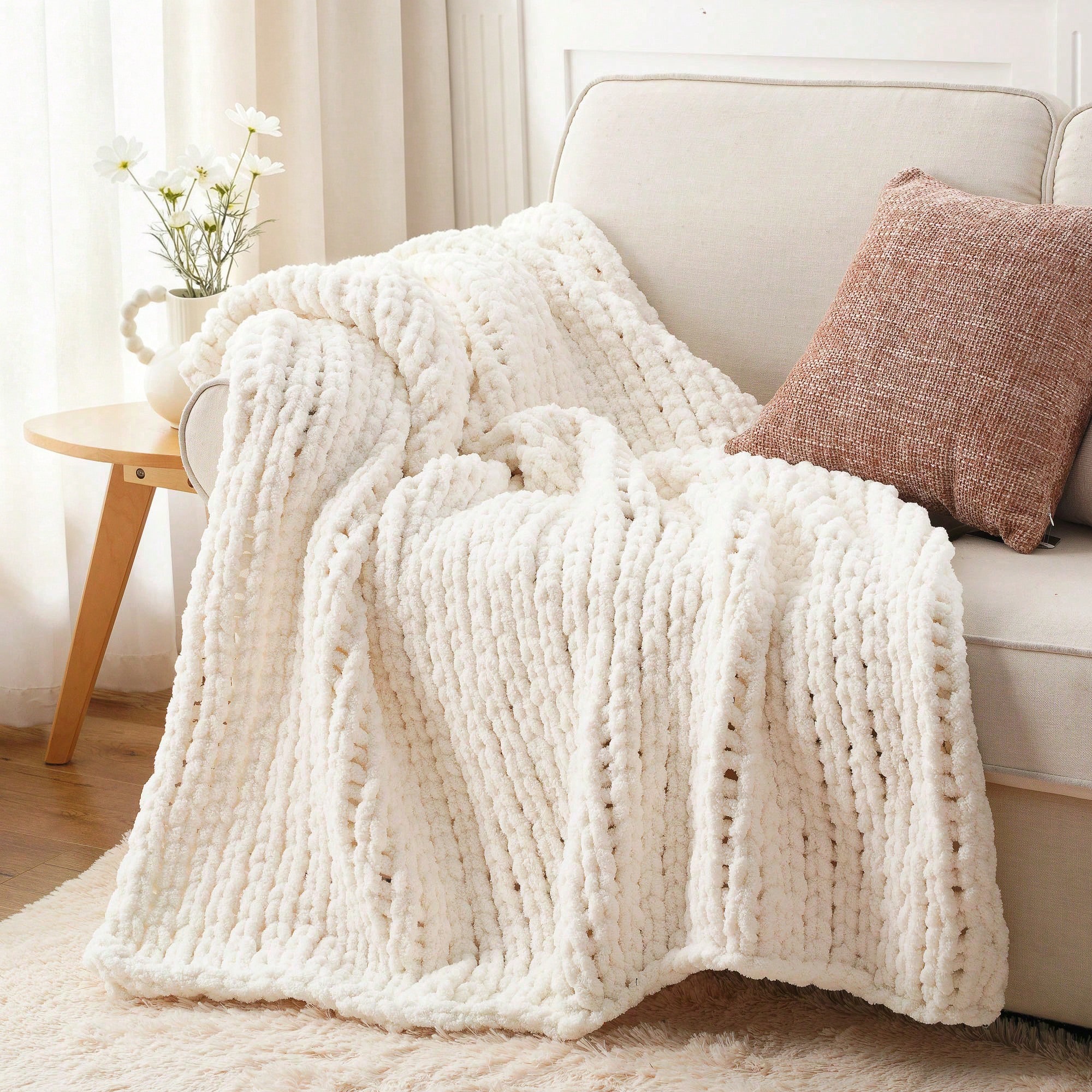 Cream Chunky Knit Throw Blanke - Throw Blanket Chunky Knit review and price