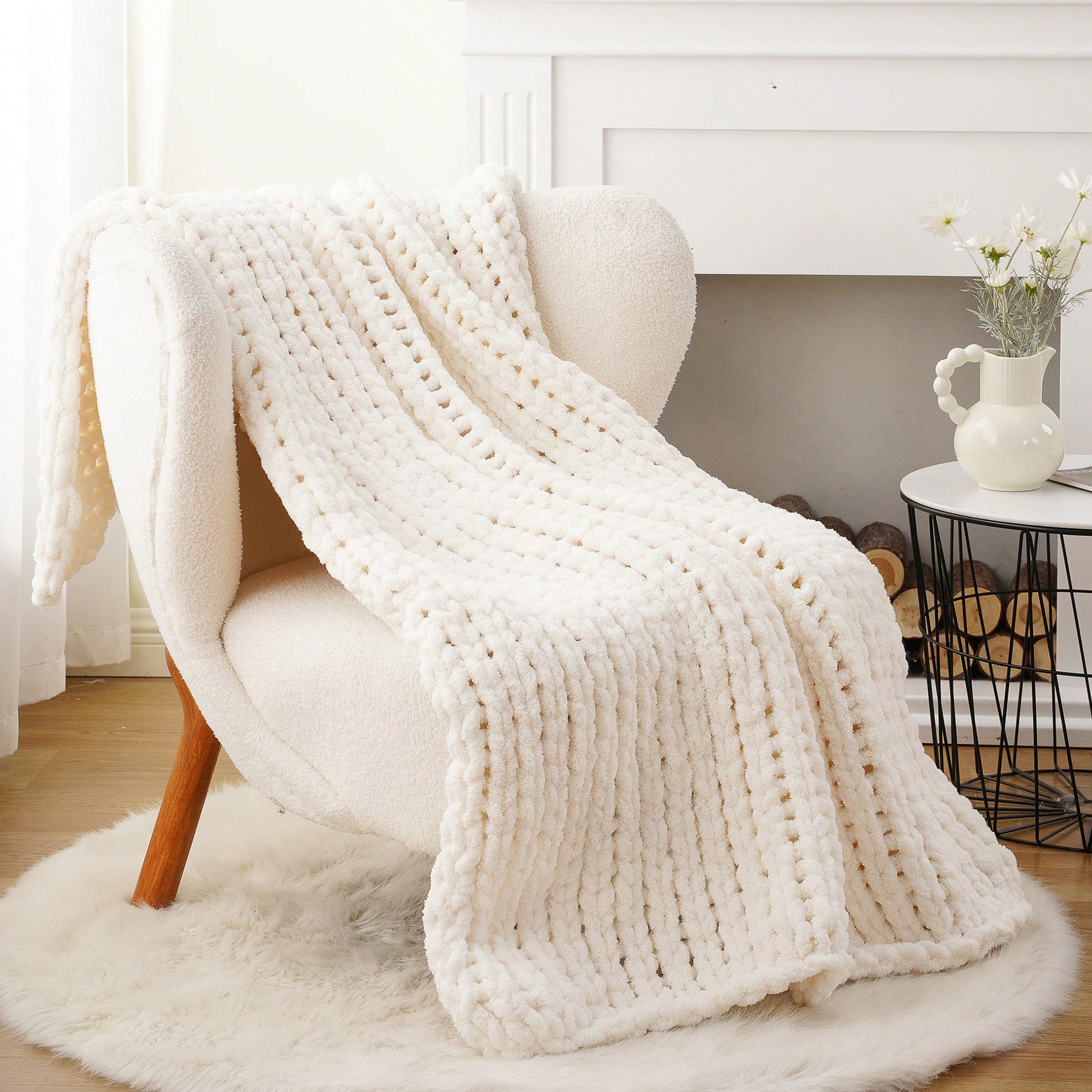 Cream Chunky Knit Throw Blanke - Throw Blanket Chunky Knit review and price