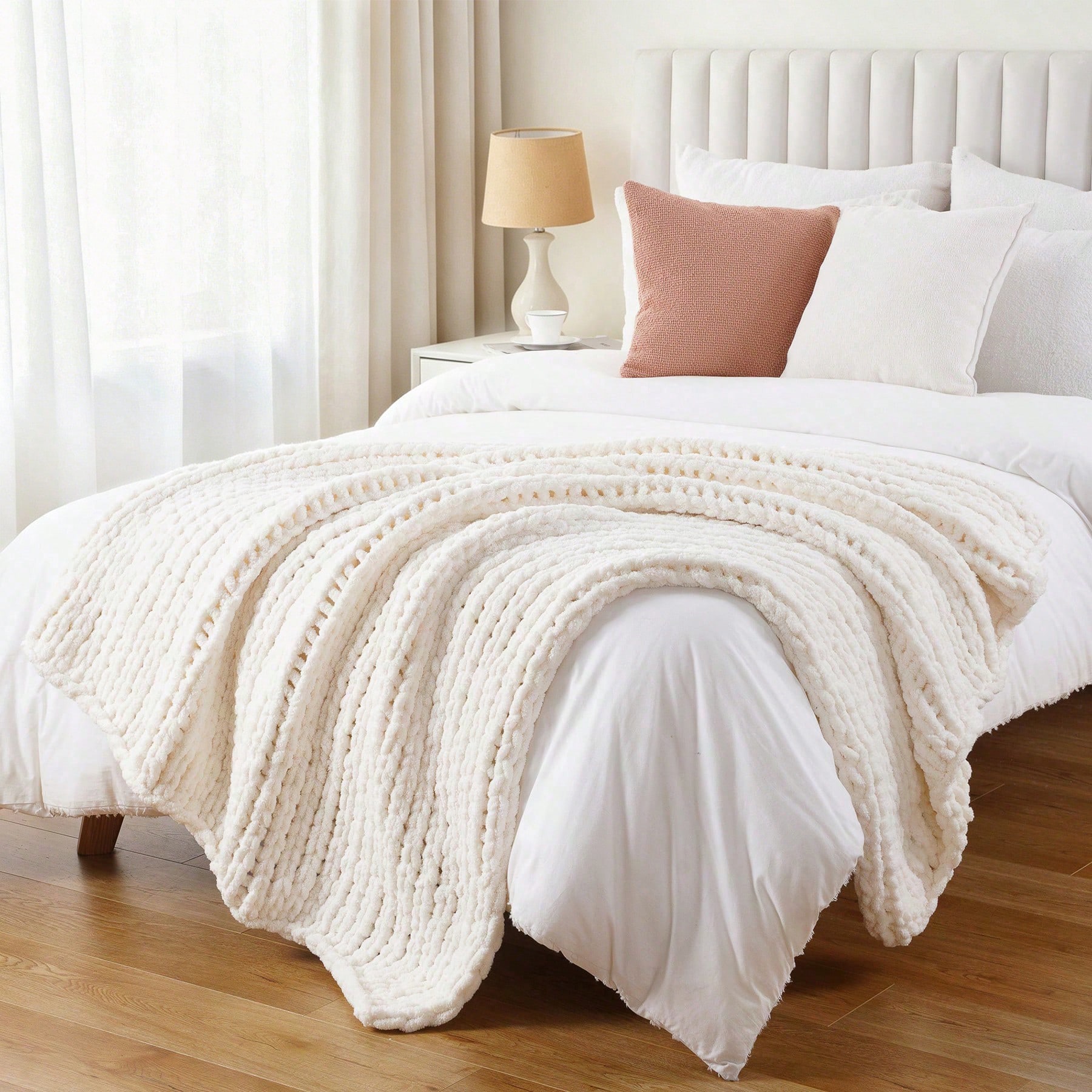 Cream Chunky Knit Throw Blanke - Throw Blanket Chunky Knit review and price