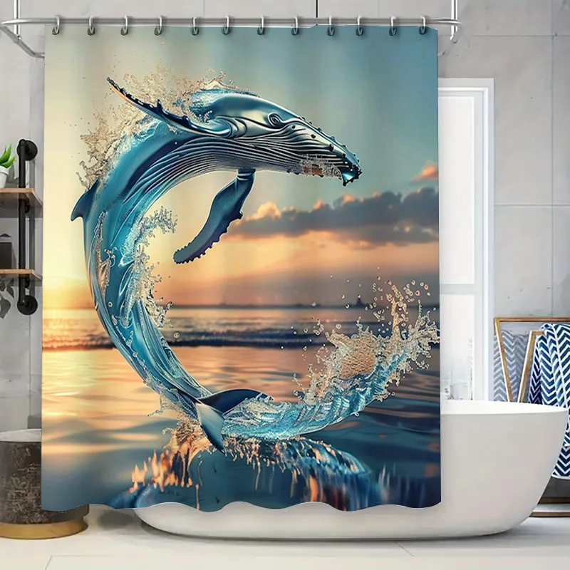 Blue Whale Print Shower Curtai - Home Textiles Luxury Curtains review and price