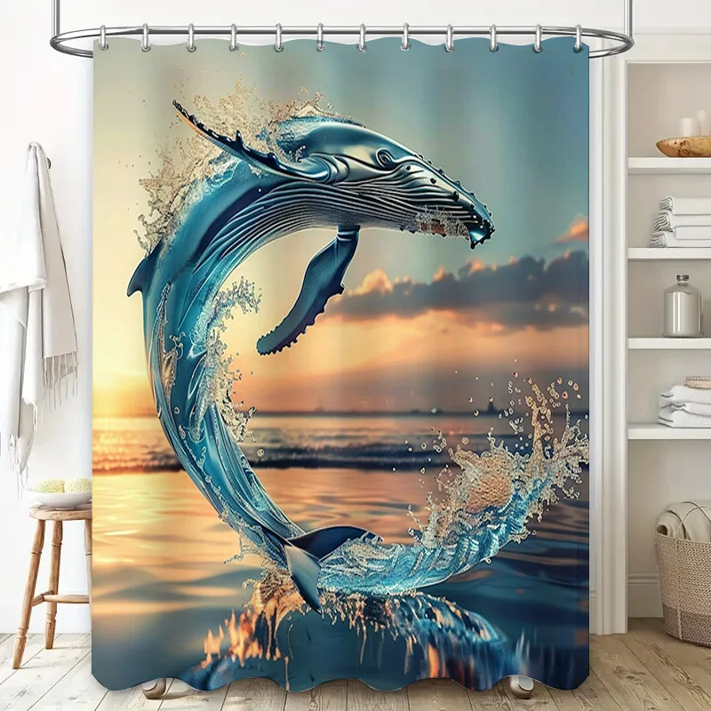 Blue Whale Print Shower Curtai - Home Textiles Luxury Curtains review and price