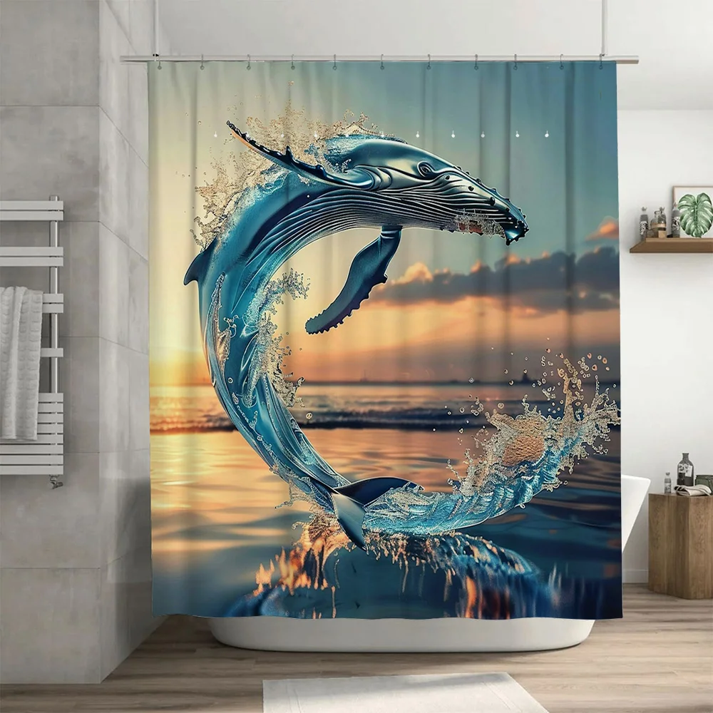 Blue Whale Print Shower Curtai - Home Textiles Luxury Curtains review and price