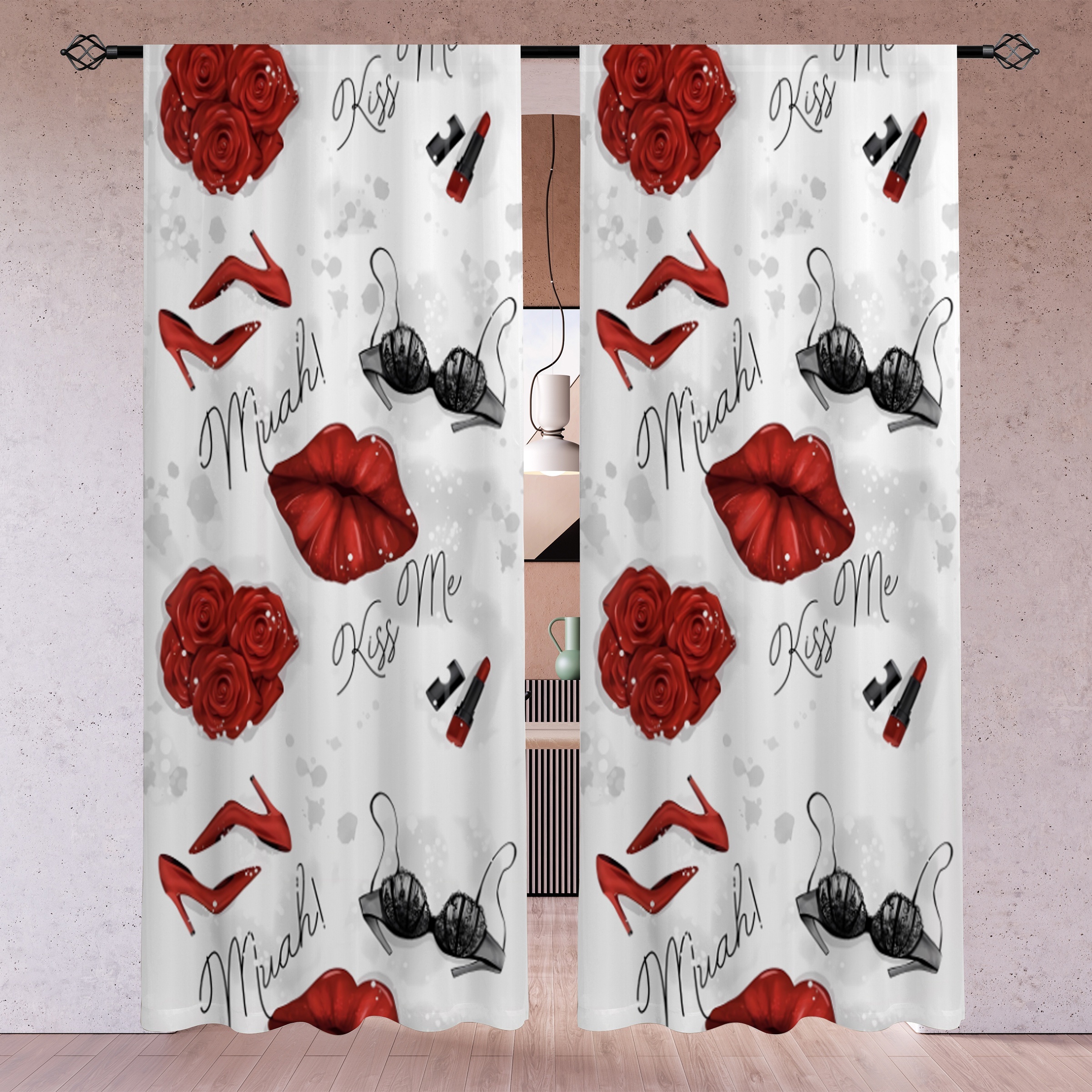 Glamorous Red Rose and Kiss Ma - Home Textiles Luxury Curtains review and price