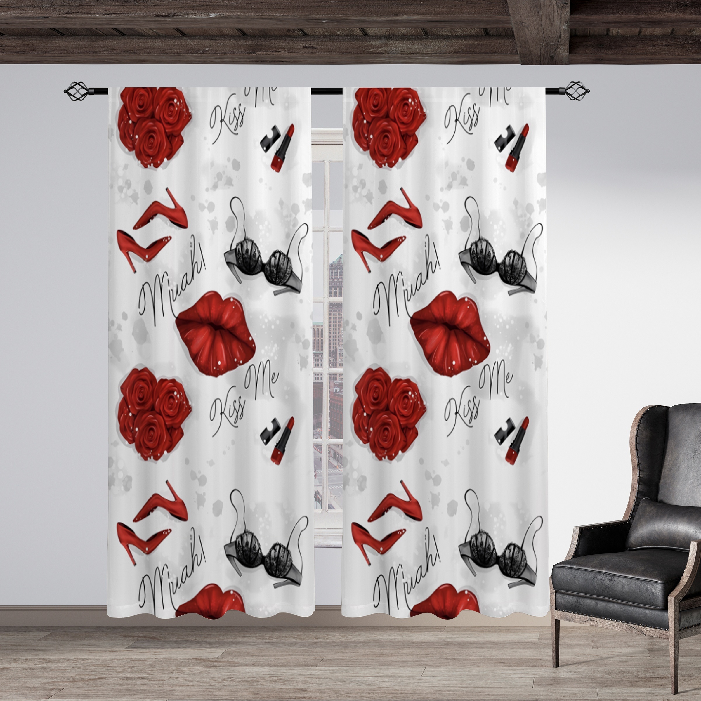 Glamorous Red Rose and Kiss Ma - Home Textiles Luxury Curtains review and price